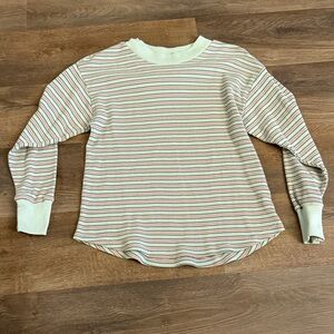 Sonoma Cream Crewneck Long-Sleeve Tee with Pink & Green Stripes